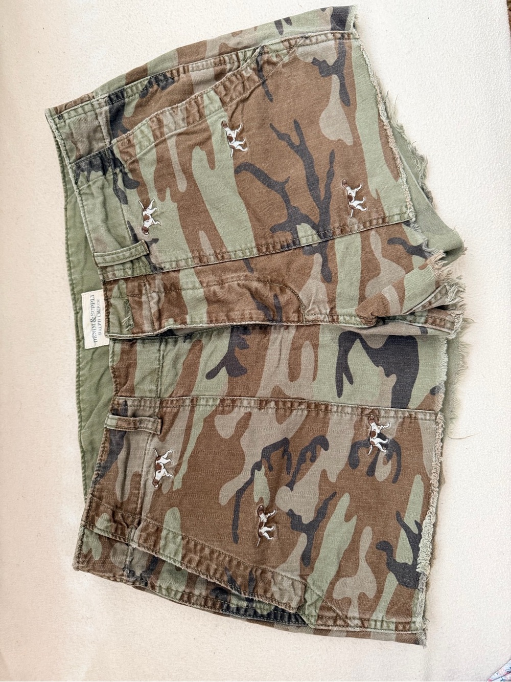 Denim & Supply Ralph Lauren Camo Cut-Off Shorts with Embroidered Hunting Dogs